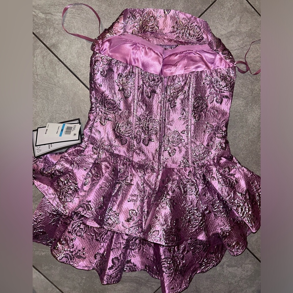 Macy's Pink and Silver Ruffle Mini Dress (ALEX AND SOPHIA) - Picture 3 of 4